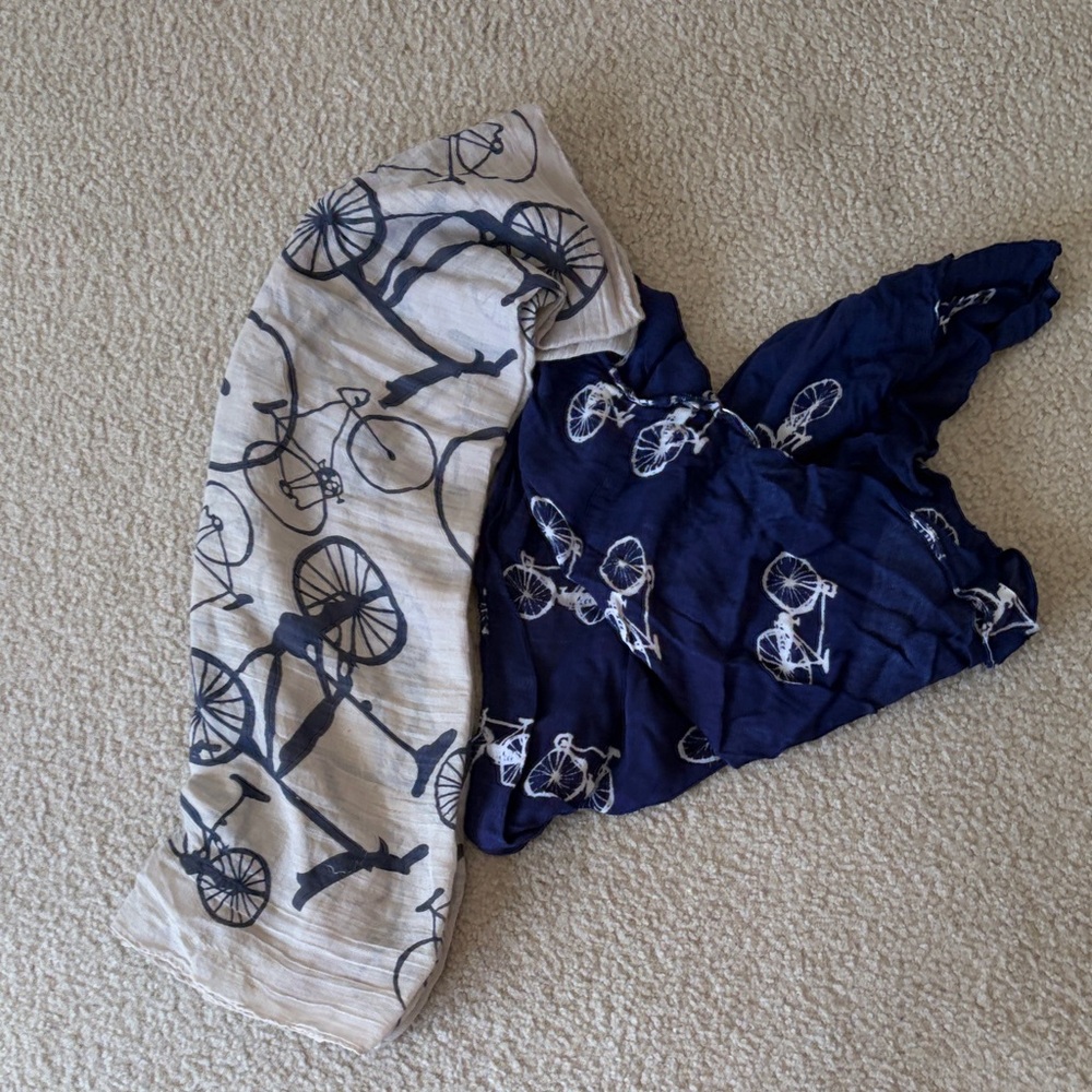 Bicycle Print Infinity Scarves in Navy and White